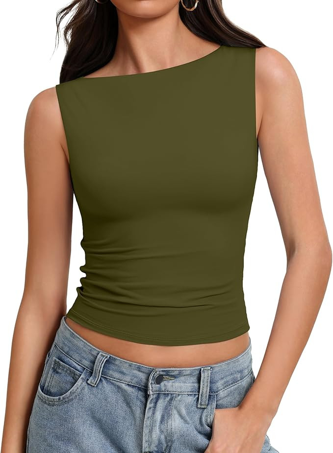 Avidlove Boat Neck Tops for Women Seamless Double Lined Tank Top Cute Basic Fitted Summer Going O... | Amazon (US)