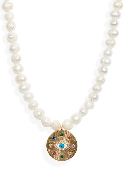 VIDAKUSH Eyes on Me Imitation Pearl Necklace in Pearl/gold at Nordstrom, Size 16 | Nordstrom
