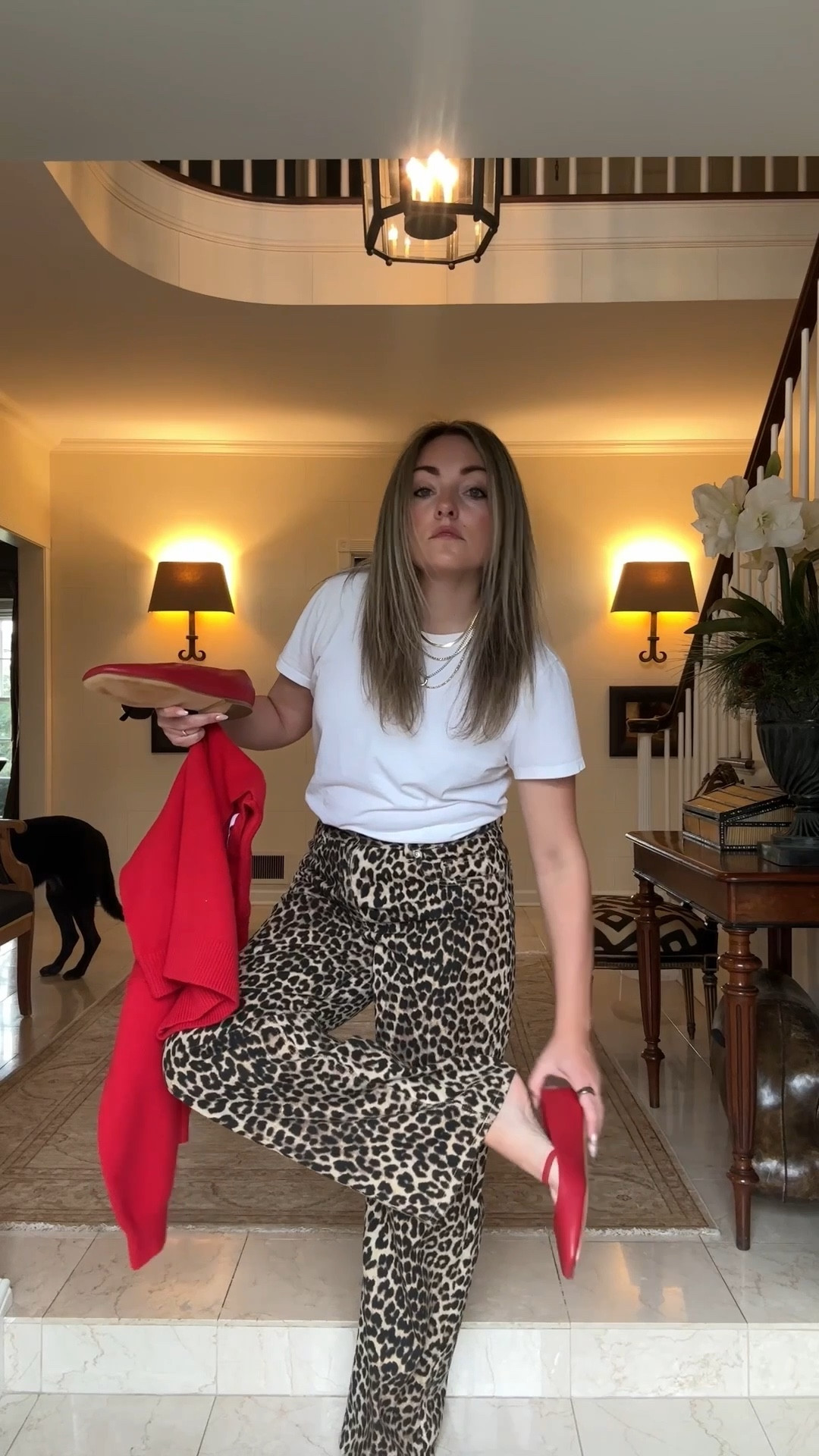 SADLY my favorite pair of leopard print jeans are sold out 😭 but linking tons of similar styles! (Same with my bright cherry red sweater 🍒)

This white tee is my absolute FAVE — under $40!

If you have wide feet, I’d size up a .5 size in these Mary-Jane ballet flats. Took me a minute to break them in tbh.

Also my layered necklace is on sale for $15!!!

#LTKWatchNow #LTKStyleTip #LTKSaleAlert