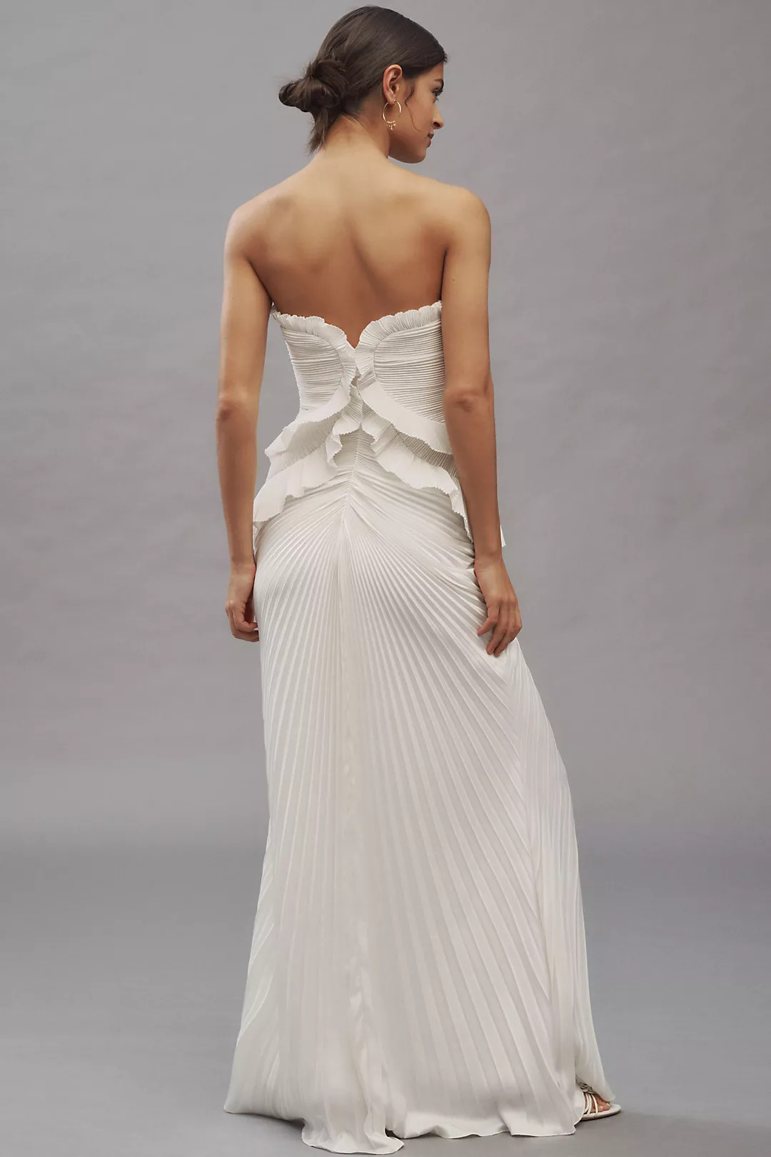 AMUR Isabell Strapless Sweetheart Pleated Ruffled Maxi Dress | Anthropologie (US)