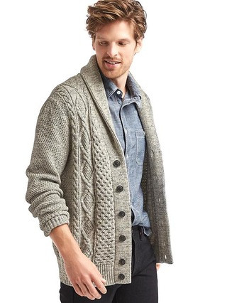 Gap Men Cable Knit Button Cardigan Size M Tall - Light gray | Gap US