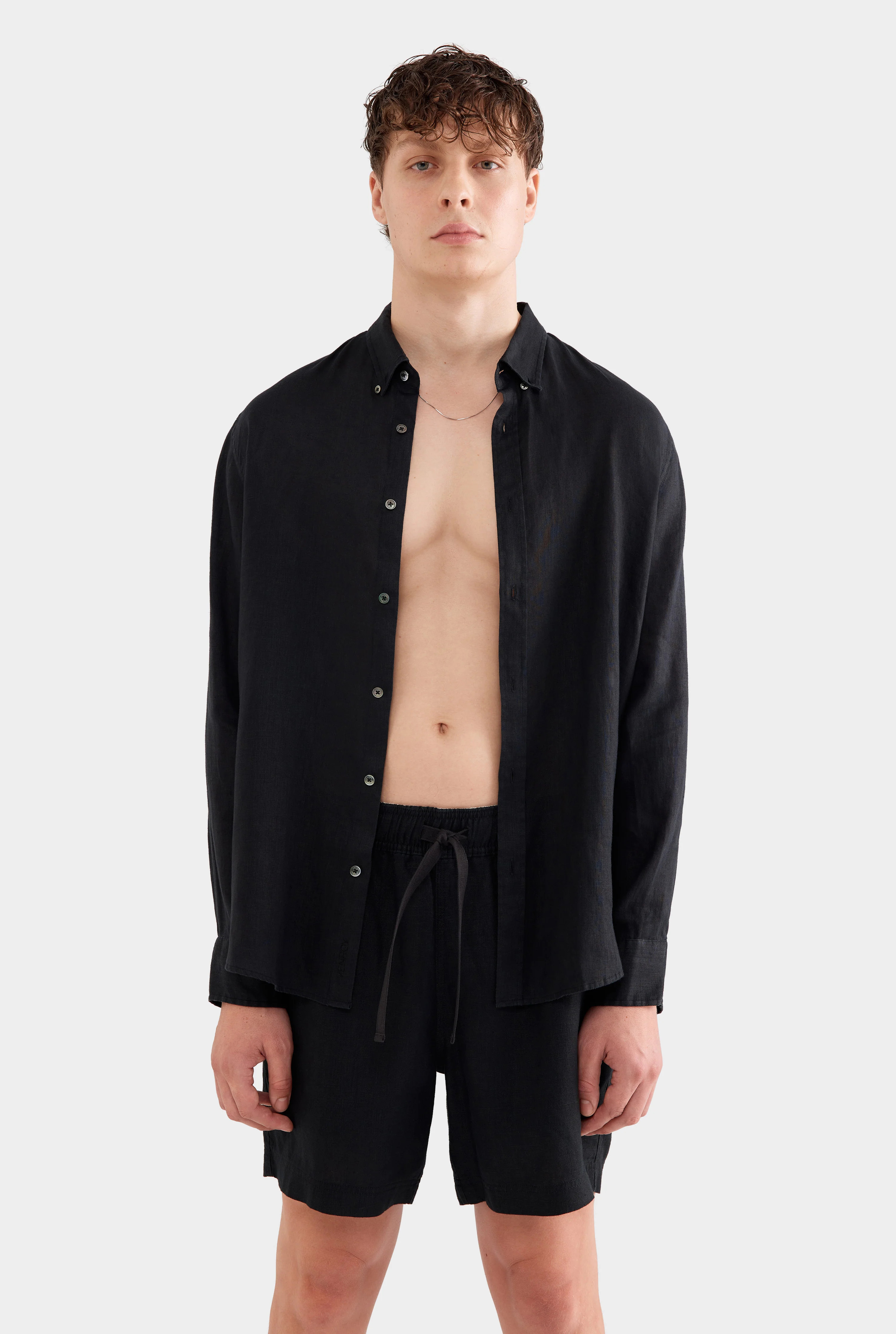 Mens Linen Shirt in Black | Venroy | Venroy AU