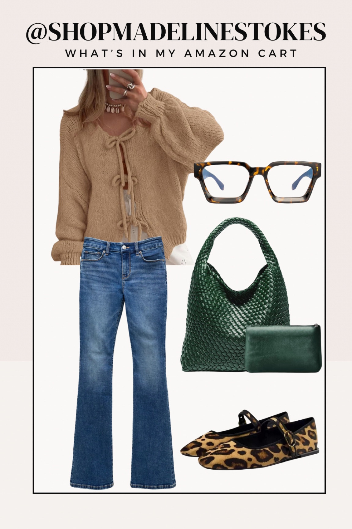 Finding your style after having babies is so hard! I’m trying a few different trends to find out what I like! Loving this green bag and cute little cardigan with the bows! 

#LTKFindsUnder100 #LTKFindsUnder50 #LTKStyleTip