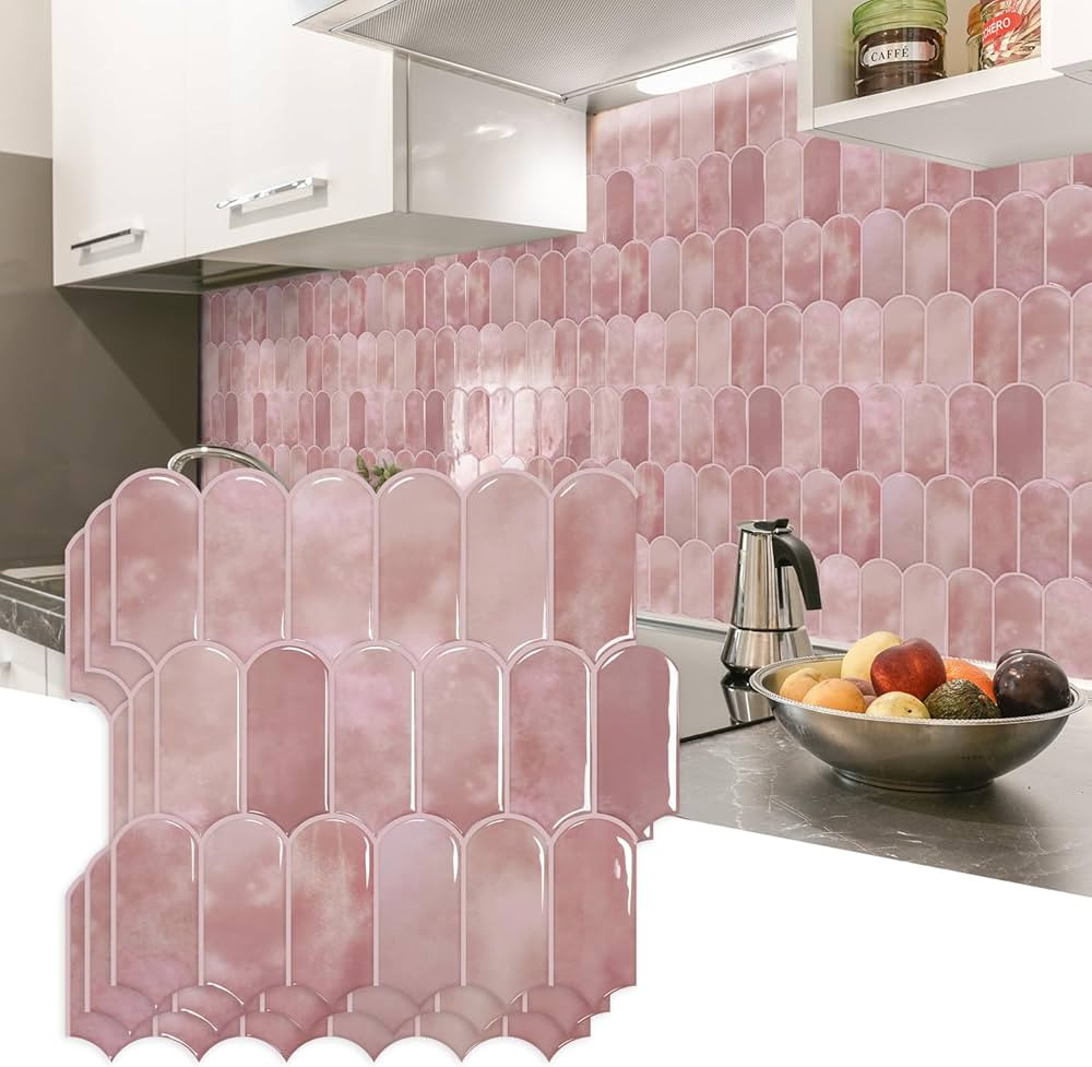 Vamos Tile 10-Sheet Backsplash Peel and Stick Tile, Pink Self Adhesive Vinyl Wall Tiles, Stick on... | Amazon (US)