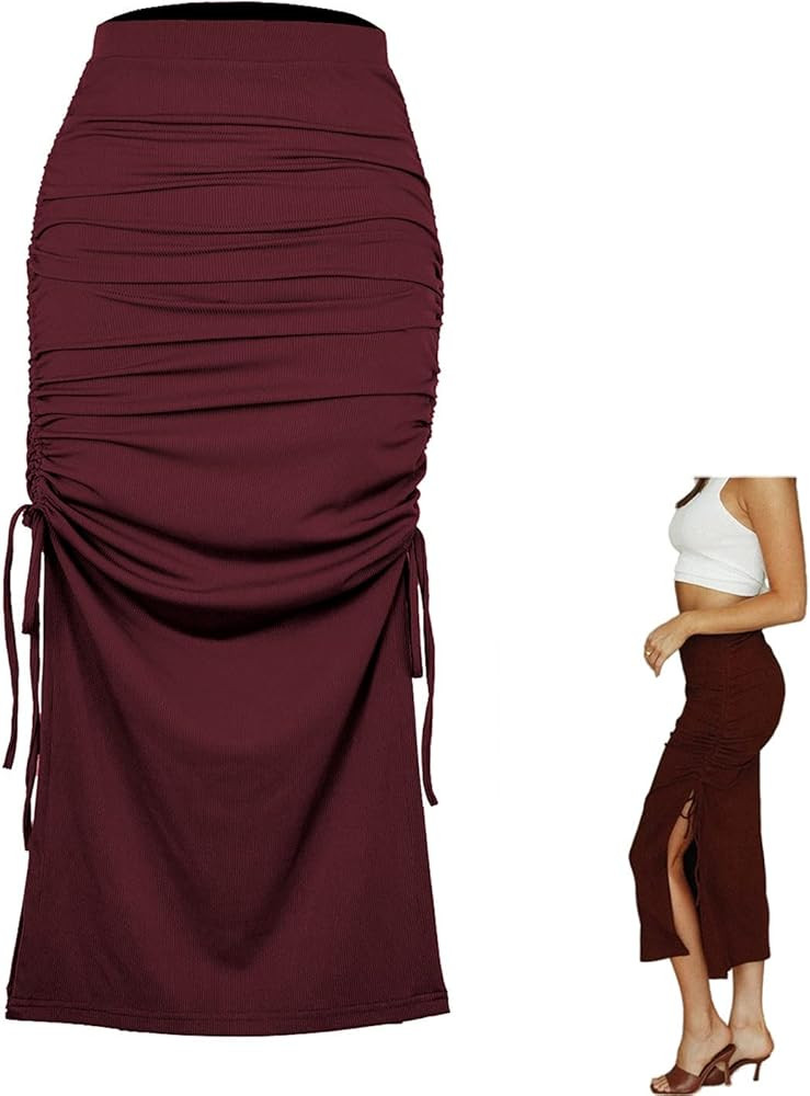 ARKIM 2021 Women's Summer High Waisted Wrap Split Knit Slim Skirt Fashion Sexy Long Skirt | Amazon (US)