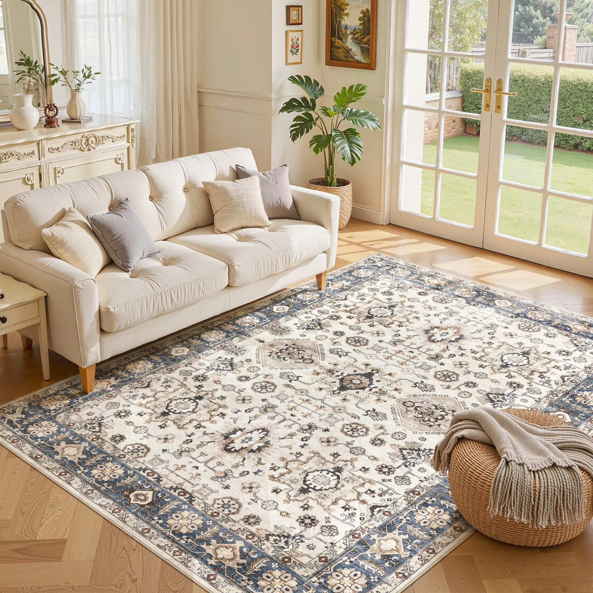 Uermei 9'x12' Large Soft Area Rug: Machine Washable Non-Slip Carpet, Farmhouse Vintage Floor Mat ... | Walmart (US)