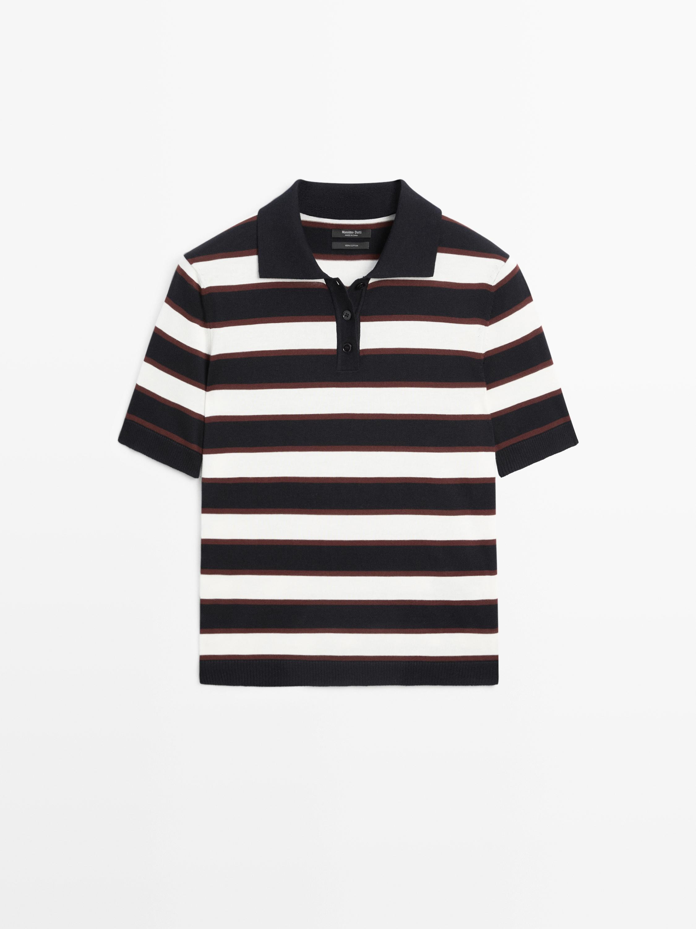 Striped knit polo sweater | Massimo Dutti UK