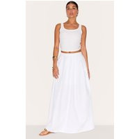 Petite White Woven Zip Back Maxi Skirt | PrettyLittleThing US