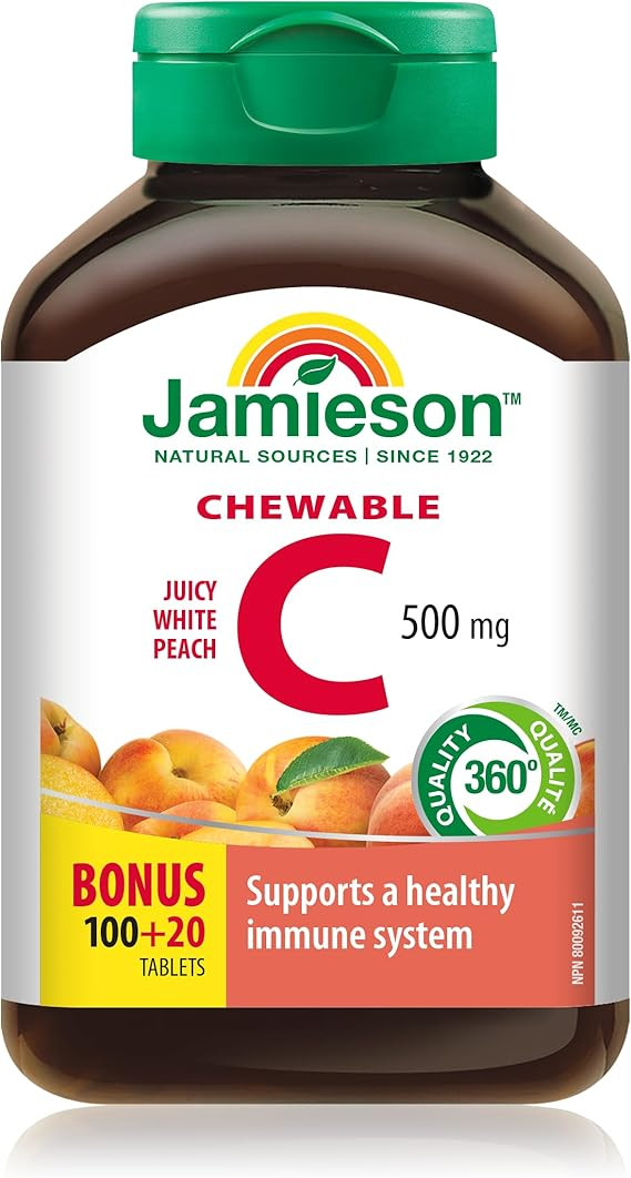 Jamieson Chewable Vitamin C 500 mg Juicy White Peach Flavour, Supports Immune Health, Strong Teet... | Amazon (CA)