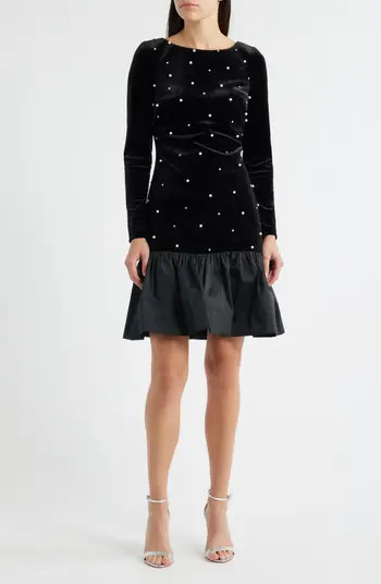 Eliza J Embellished Long Sleeve Ruffle Hem Cocktail Dress | Nordstrom | Nordstrom