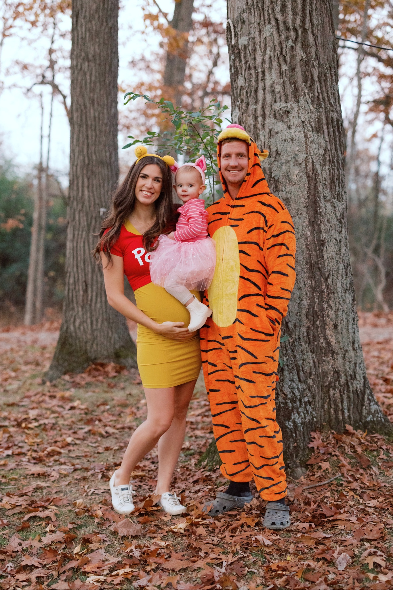 Family of 3 with pregnant mom Halloween costume. Soon to be family of 4. Maternity costume. Winnie the Pooh, tigger and piglet 

#LTKHalloween #LTKbaby #LTKfamily