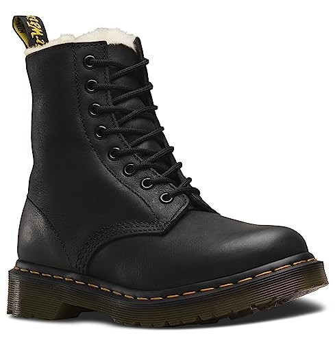 Dr. Martens Women's 1460 Serena Fur Lined 8 Eye Boot, Black Burnished Wyoming, 6 | Amazon (US)