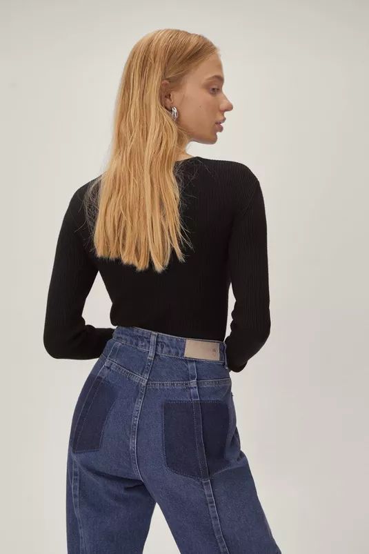 Petite Ribbed Long Sleeve Cut Out Sweater | Nasty Gal (US)