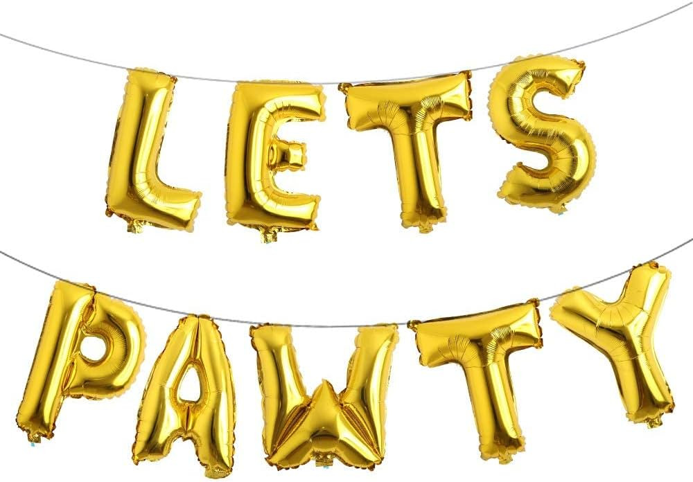 9PCS 16'' Foil Balloon Dog Pet Birthday Lets Pawty Balloons,Happy Birthday Banner for Pet Dog Party Supplies Decoration Set (Gold) | Amazon (US)