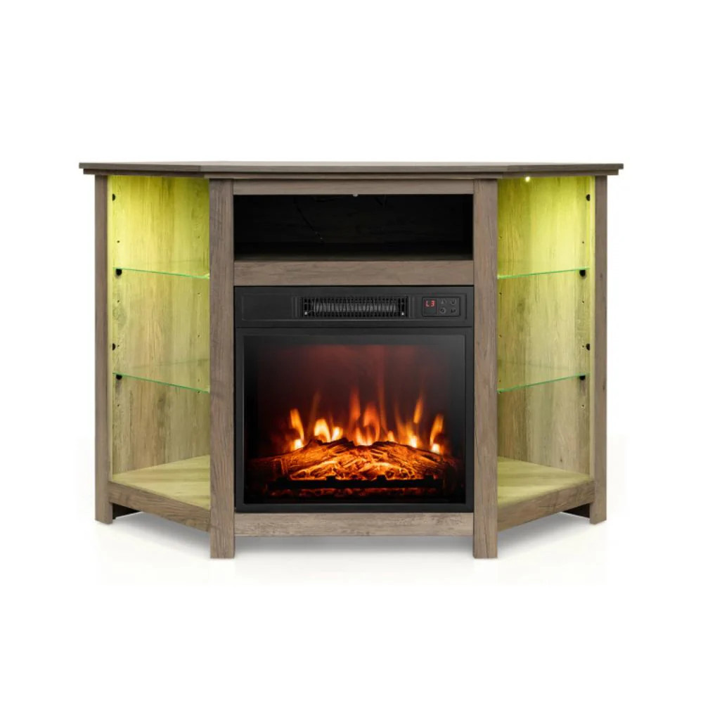 Fireplace Corner TV Stand with LED Lights and Smart APP Control for 50 Inches TV-Gray | Shop Simon