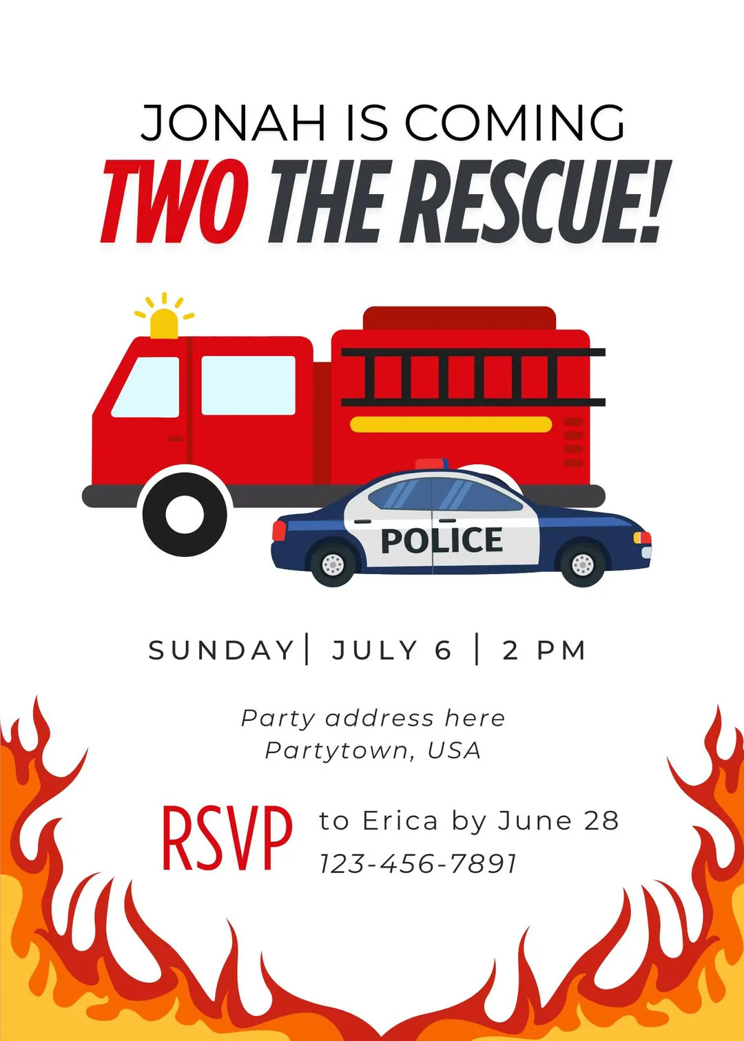Two to the Rescue Invitation Template - Etsy | Etsy (US)
