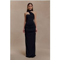 Mattea Slinky And Mesh Maxi Dress With Scarf - Black I MESHKI I Size S | MESHKI US