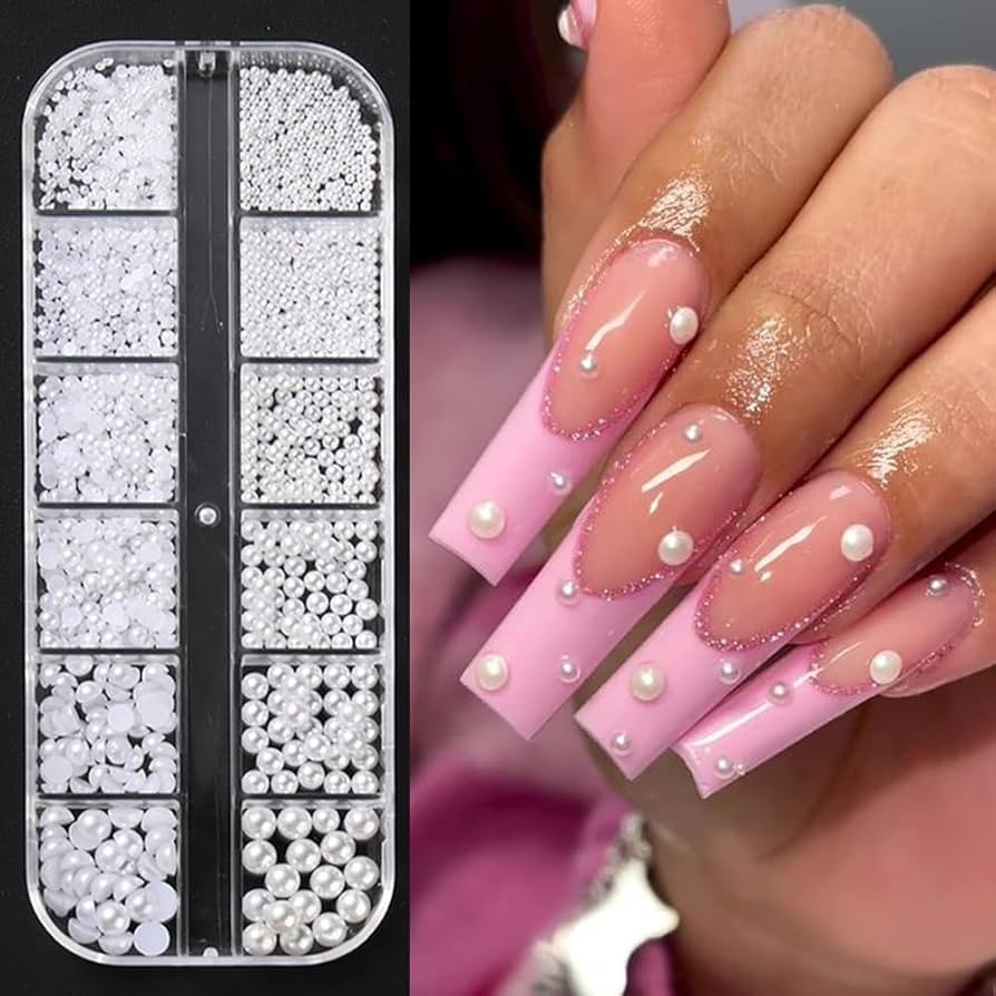 Multi Sizes Round and Half Round Pearls 3D Nail Charms, White Flatback Pearls Nail Jewelry for Wo... | Amazon (US)