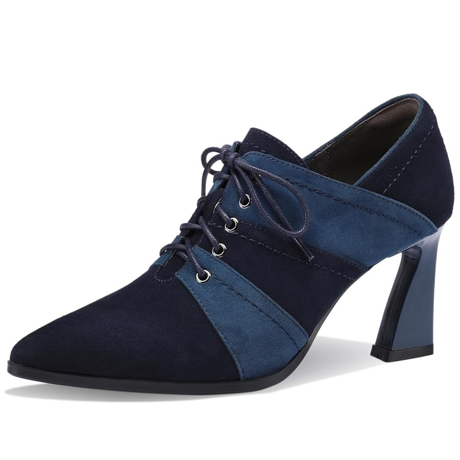 TDD Faux Suede Ankle Boots for Women Chunky Lace up Pointed Toe Extra Wide Booties Botas Para Muj... | Amazon (US)