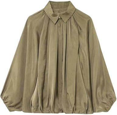 Womens Casual Puffed Bomber Jackets Lightweight Pleats Bubble Sleeves Lapel Collar Zipper Shirts ... | Amazon (US)