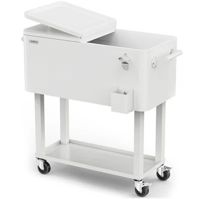 80QT Patio Rolling Ice Chest Cooler Cart With Bar Drink Cooler Beverage Cart With Shelf For Party | Wayfair North America