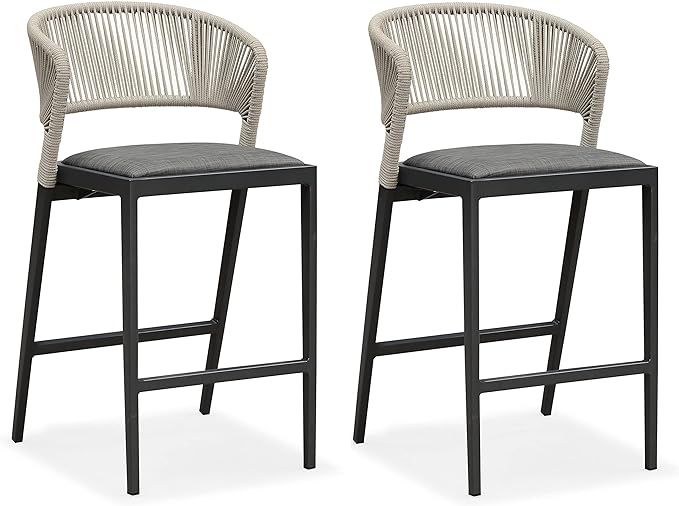 PURPLE LEAF Outdoor Bar Stool Set of 2, Modern Aluminum All-Weather Rattan Bar Height Chair with ... | Amazon (US)