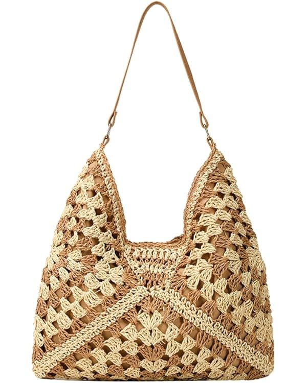 Straw Hobo Bags for Women Vintage Shoulder Bag Everything Tote Bag Designer Beach Bag Holiday Wor... | Amazon (US)