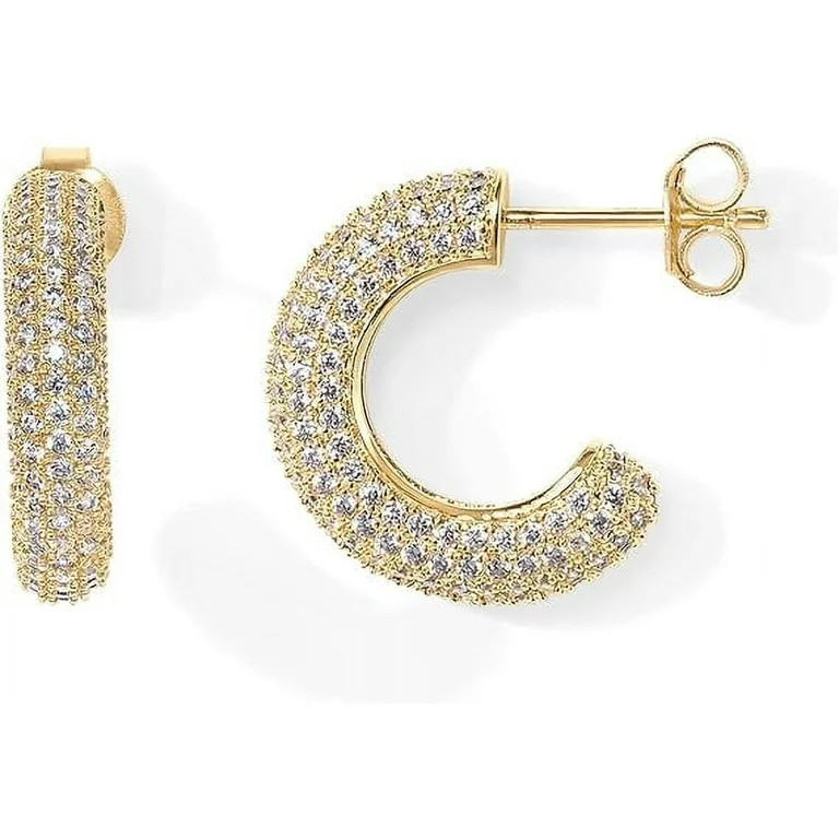 PAVOI 14K Yellow Gold Plated 925 Sterling Silver Post Cubic Zirconia Chunky Hoop Earrings | Thick... | Walmart (US)