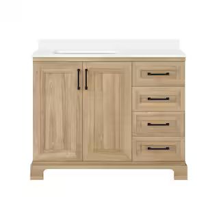 Sinita 42 in. W x 19 in. D 34.50 in. H Bath Vanity in Natural Oak with White Cultured Marble Top | The Home Depot