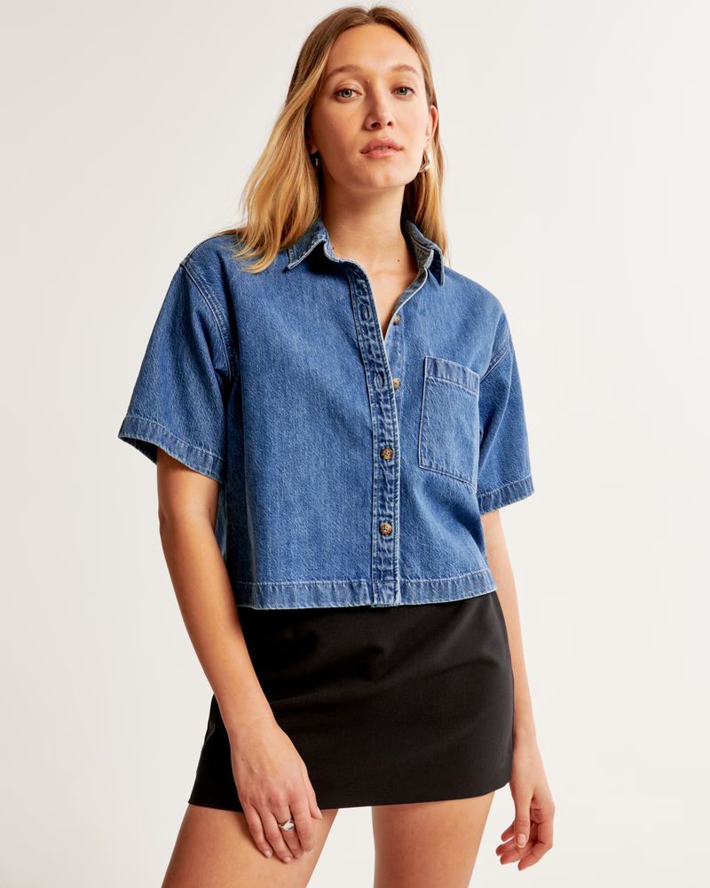 Women's Short-Sleeve Denim Shirt | Women's New Arrivals | Abercrombie.com | Abercrombie & Fitch (US)