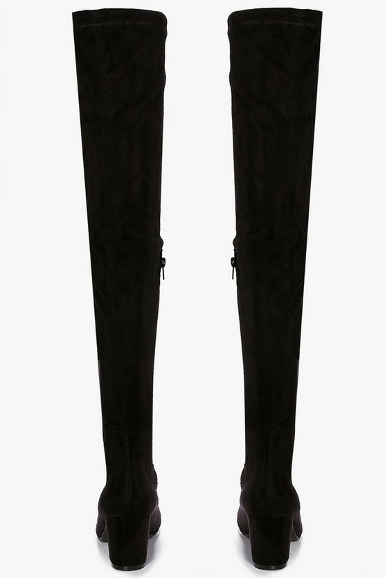 Block Heel Stretch Knee High Boots | Boohoo.com (US & CA)