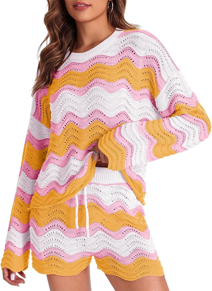 Tankaneo Womens Spring Sweater Set 2 piece Striped Lounge Sets Matching Pajamas Sets Long Sleeve ... | Amazon (US)