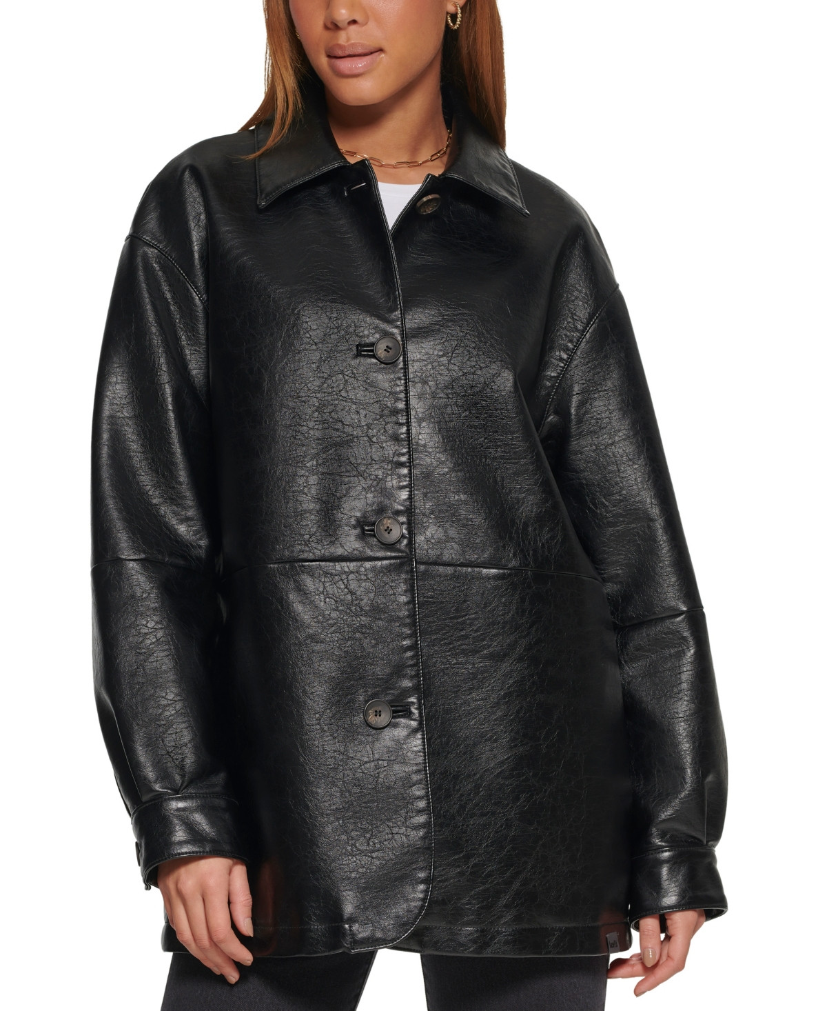 Levi's Women's Faux Leather Relaxed Vintage Look Blazer - Black | Macy's