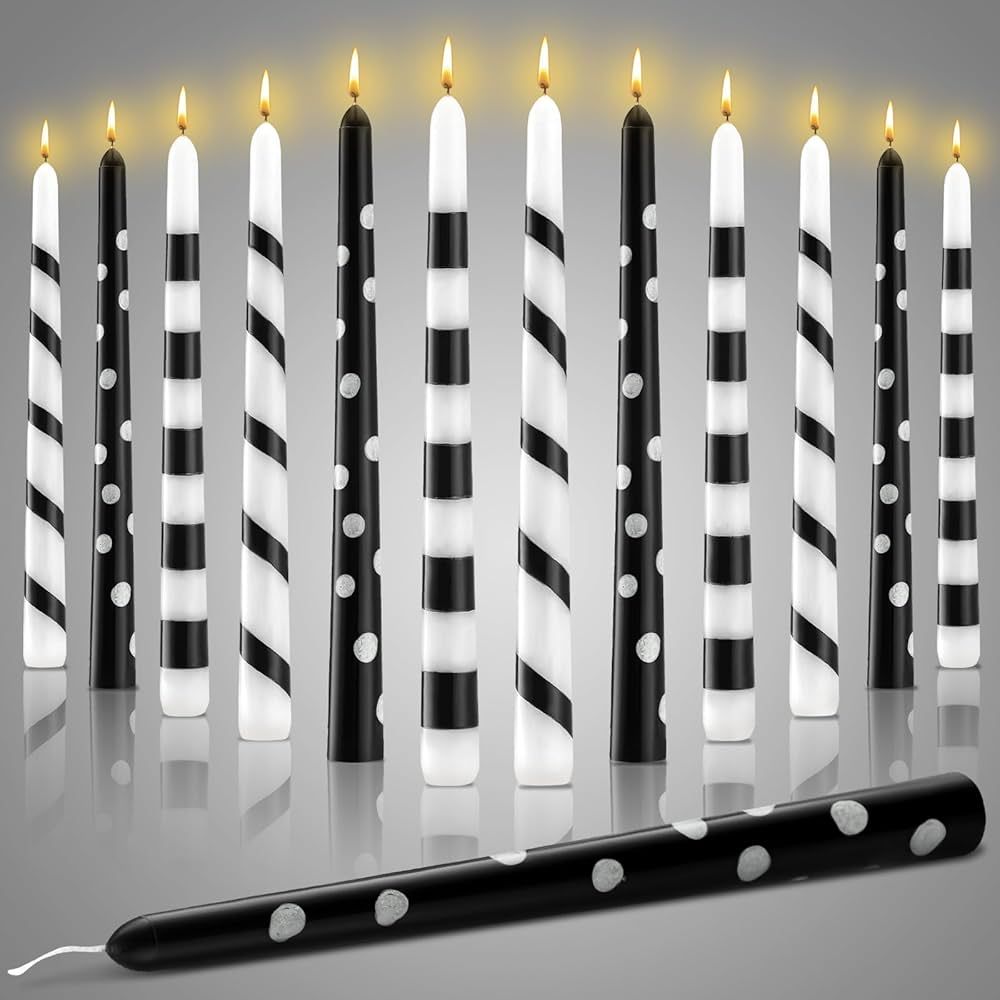 12 Pcs Black and White Candles Set Hand Painted Taper Candles 10 Inch Tall Holiday Decor for Dinn... | Amazon (US)