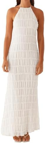 ABYOVRT Women Backless Dress Sleeveless Textured Halter Open Back Maxi Dresses Vacation Wedding G... | Amazon (US)