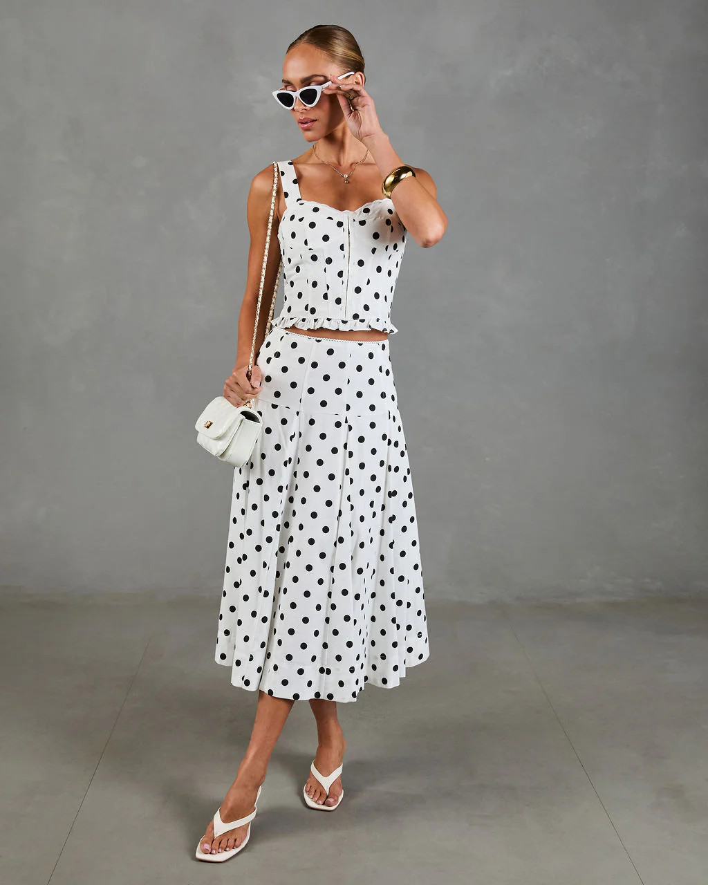 Spotted Dream Polka Dot Linen Blend Midi Skirt | VICI