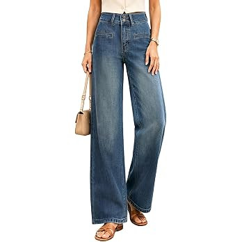 Women’s High Waisted Baggy Jeans – Stretchy Wide Leg Tummy Control Straight Leg Denim Pants T... | Amazon (US)