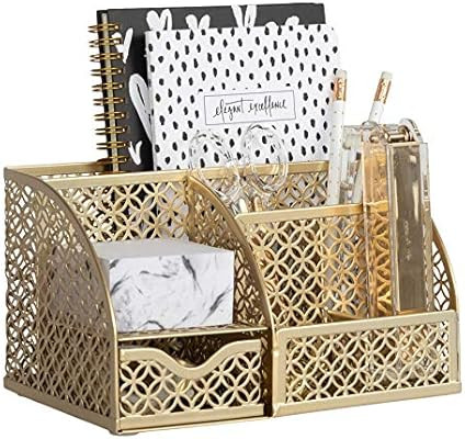 Designer Metal Gold Desk Organizer - Metal with Gold Finish - Gold Desk Accessories - Desk Organi... | Amazon (US)