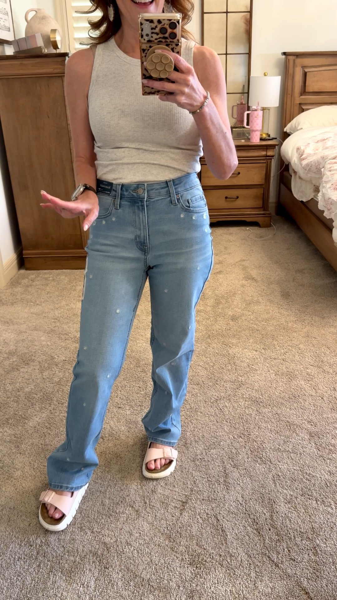 Embroidery Daisy straight leg jeans 🌼👖pair with my favorite pink platform Birkenstocks 

Save more with stackable code:LTK10 

@Maurices   @QVC 

#LTKdayinmylife #LTKPetite #LTKOver40