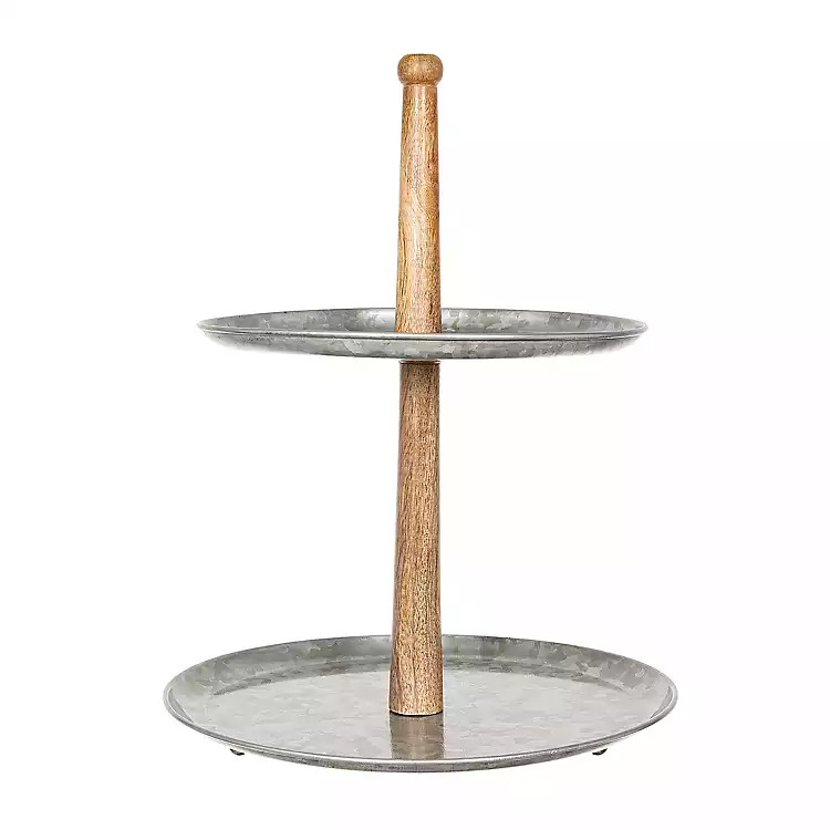 Galvanized Metal and Mango Wood 2-Tier Server | Kirkland's Home