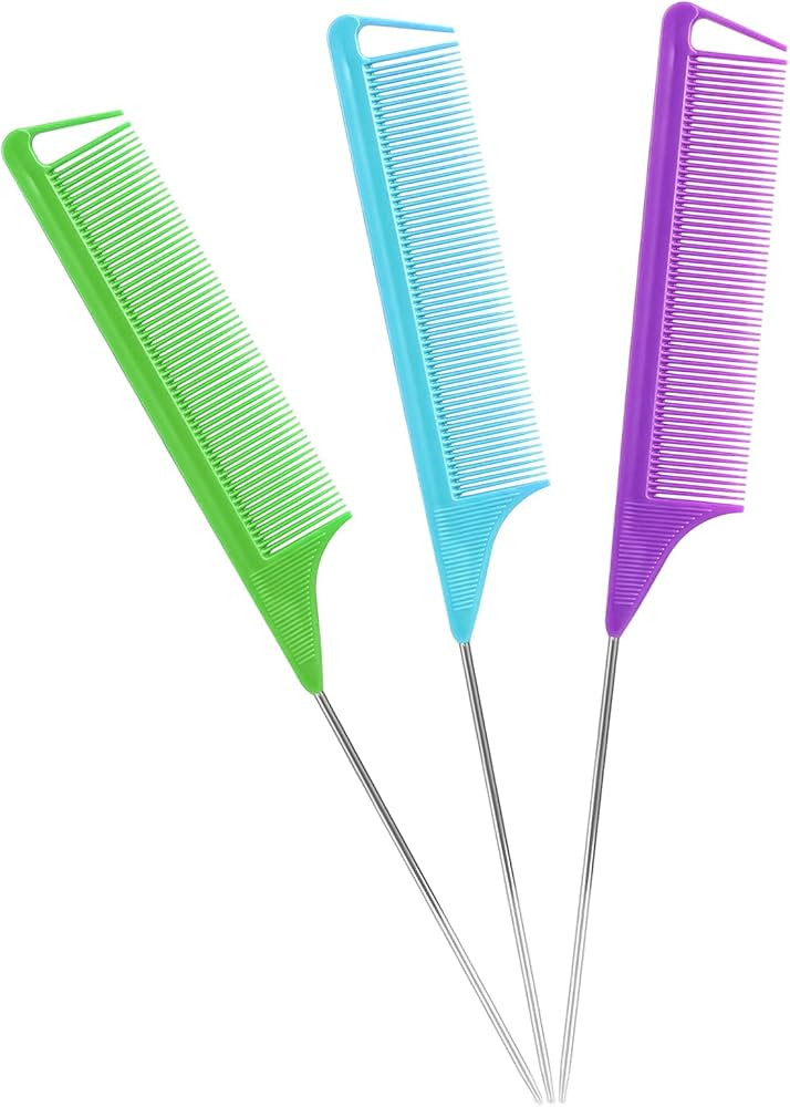 Rat Tail Teasing Combs Set: 3 Long Steel Pin Combs for Parting Hair - Salon Styling Combs for Wom... | Amazon (US)