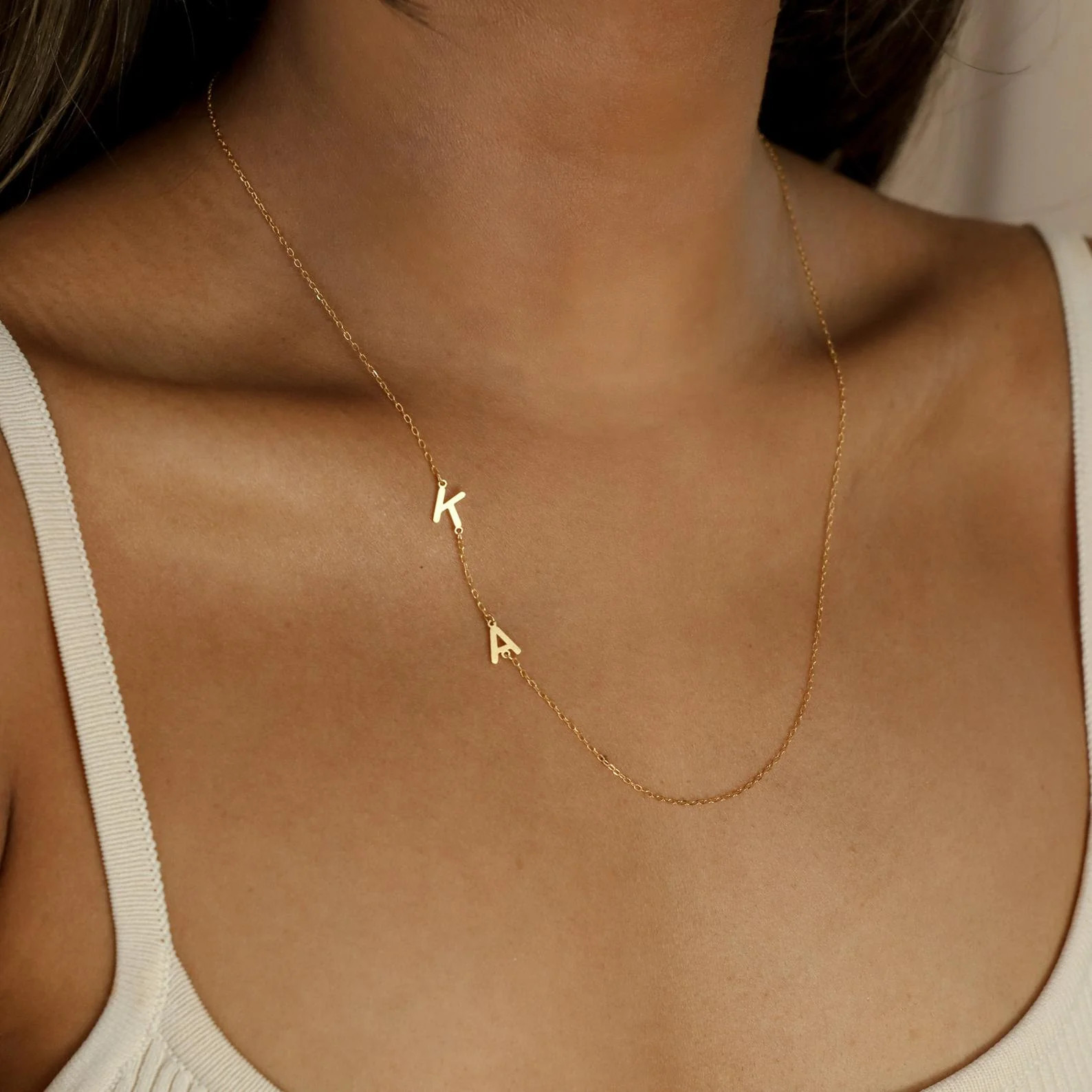 Custom Dainty Off Centered Initial Necklace | Caitlyn Minimalist | Caitlyn Minimalist