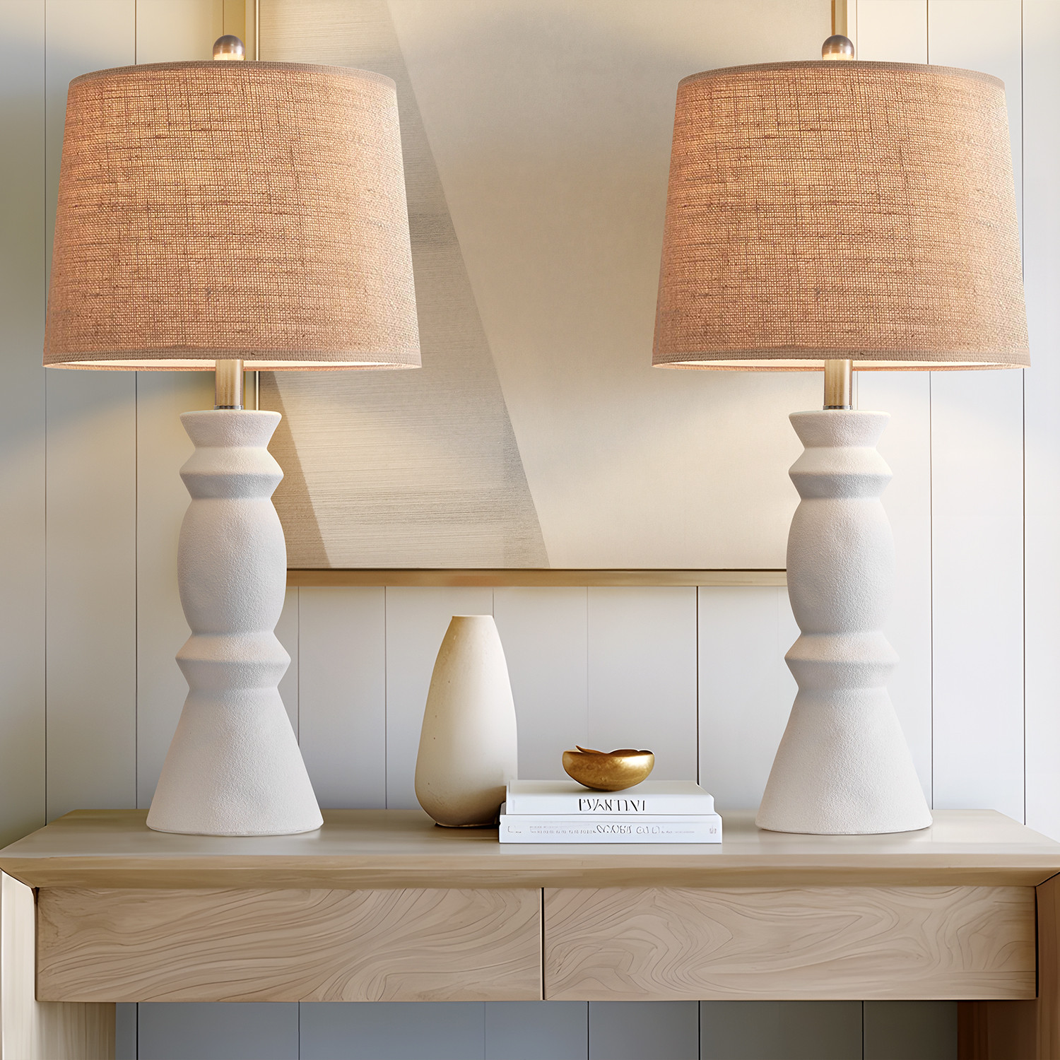 Oneach Modern Ceramic White Table Lamp Set of 2 for Living Room Bedroom 25.75'' Contemporary Nigh... | Walmart (US)