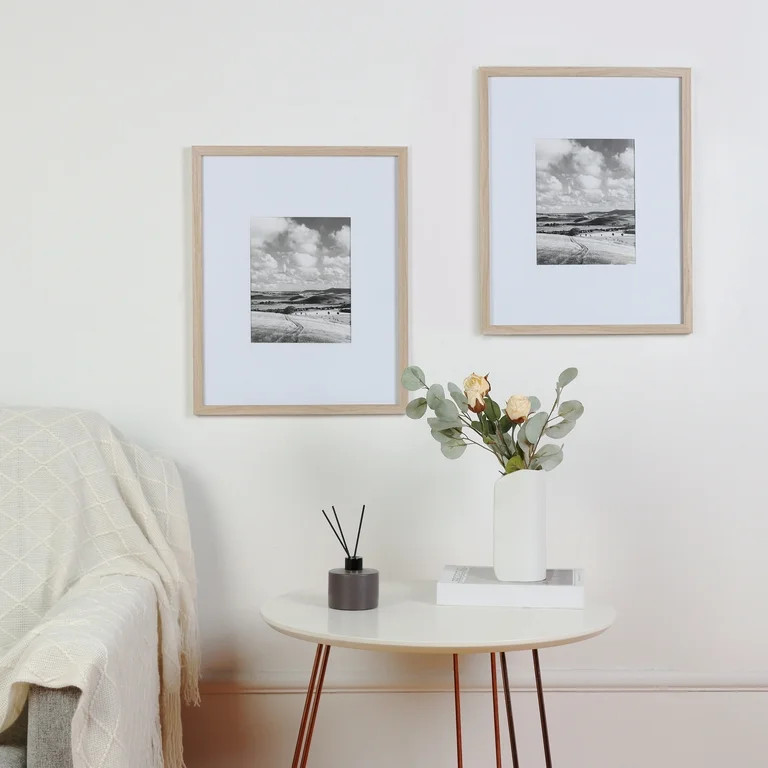 Mainstays 16 x 20 Matted to 8x10 Gallery Frame Set, 2 Pack, Lightwood | Walmart (US)