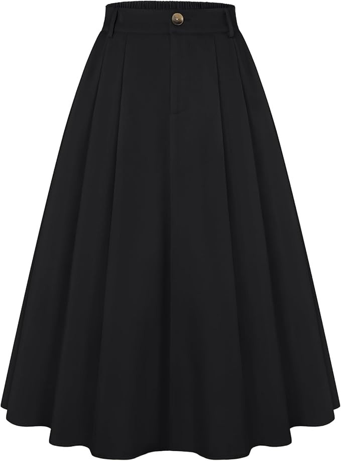 Belle Poque Women Vintage Pleated Skirt with Pockets A Line Midi High Elastic Waist Flared Skirt ... | Amazon (US)