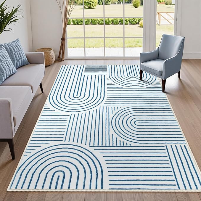 Lahome Abstract Washable Area Rugs 5x7, Soft Blue Rugs for Living Room Ultra-Thin Non-Shedding Be... | Amazon (US)