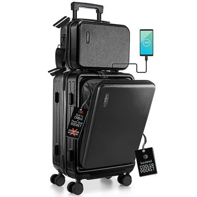 TravelArim 22" Airline Approved Hard-shell Carry On Luggage with Attachable Cosmetic Case - Black | Target