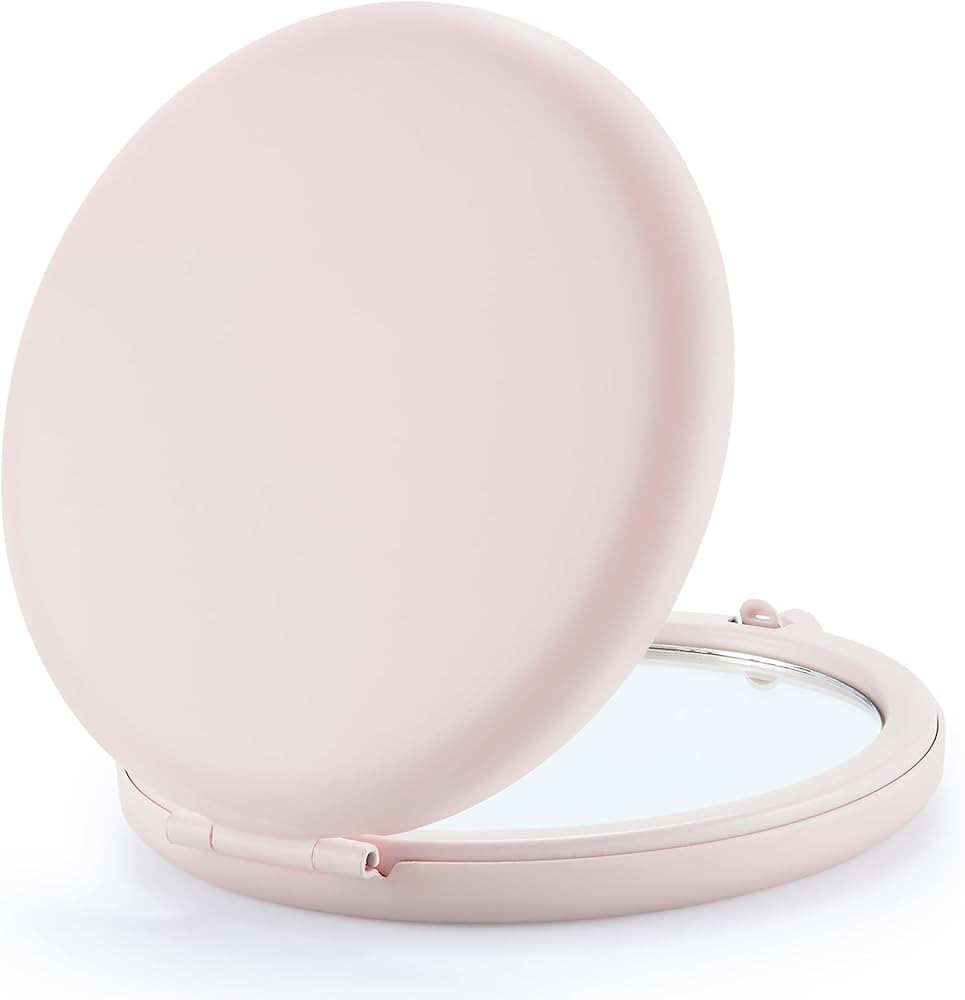 Compact Mirror for Purse, Double-Sided 1X/2X Magnifying Metal Pocket Makeup Mirrors(Round,Pink Ma... | Amazon (US)