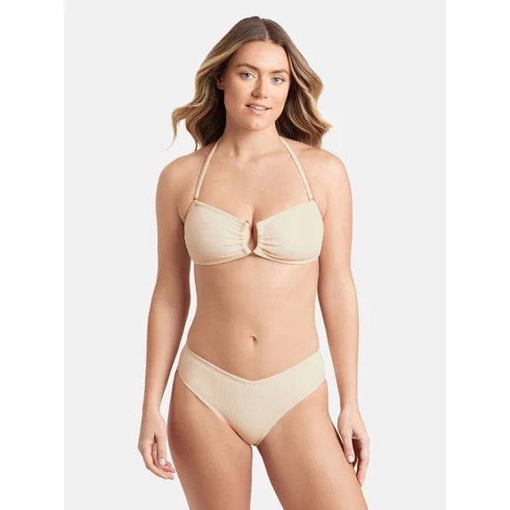 Sofia by Sofia Vergara Women's and Women's Plus RIB U-Ring Front Bandeau Bikini Tops | Walmart (US)