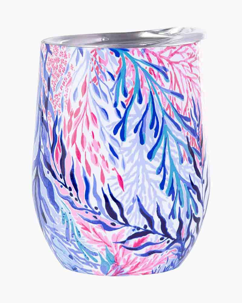 Lilly Pulitzer Kaleidoscope Coral Stainless Steel Wine Glass with Lid | The Paper Store | The Paper Store